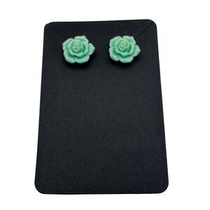 Mint Green Resin Rose Stud Earrings